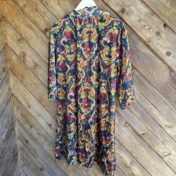 Modcloth Blue Yellow Pink Floral Print Velvet Open Kimono Cardigan Small Med - Picture 4 of 4